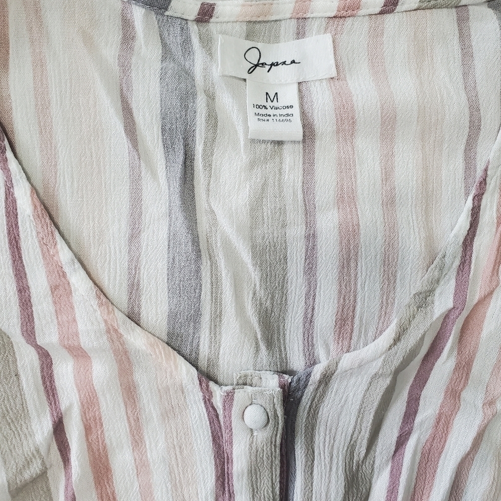WOMEN'S Japna Neutral Striped Long Sleeve Crop Top Size M Buttons Smocked - Picture 3 of 11